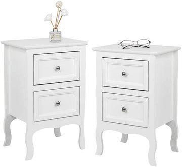 White Nightstand Set of 2, Nightstands with 2 Drawers, Bed Side Table/Night Stand, Small Nightstand , College Dorm