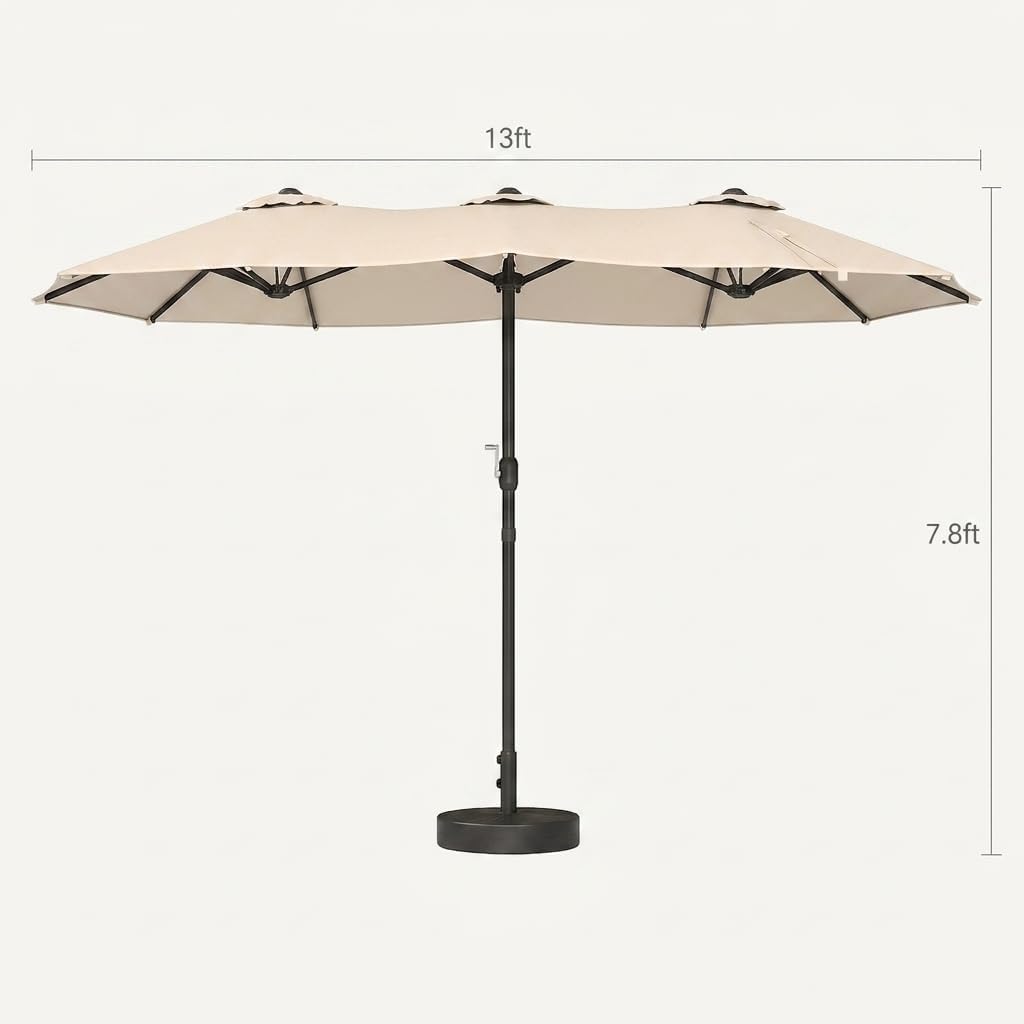 13ft Double-Sided Patio Umbrella with Crank, Waterproof UV Protective Beige Outdoor Umbrella