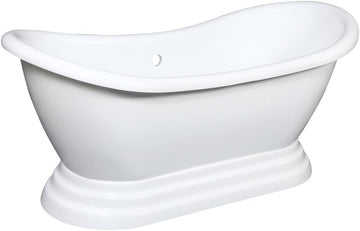 VTPDS602827 Aqua Eden 60" Acrylic Double Slipper Pedestal Tub, Glossy White