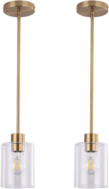Brass Pendant Lights Kitchen Island,Modern Farmhouse Clear Glass Pendant Light,Gold Light Fixture Kitchen Pendant