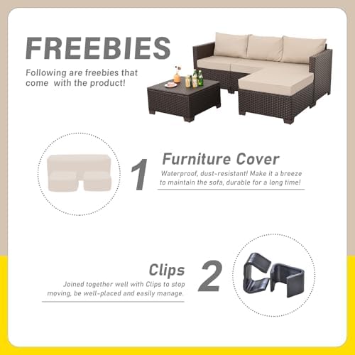 3-Piece Wicker Outdoor Patio Furniture Set | Khaki All-Weather Resistant for Patio, Garden & Porch