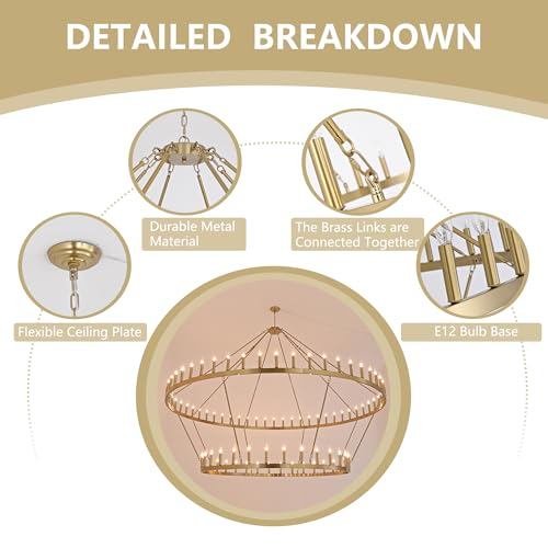 Inspired Camino Style Chandelier - 2-Tier Gold Wagon Wheel Chandelier 98 Inch 88-Lights - Farmhouse Rustic Round Extra Large Chandelier for High Ceilings