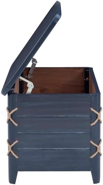 Modern Wood Rope Storage Chest, 38" L x 18" D x 18" H, Cedar Lined, Blue Finish, Paneled Design with Rope Trim