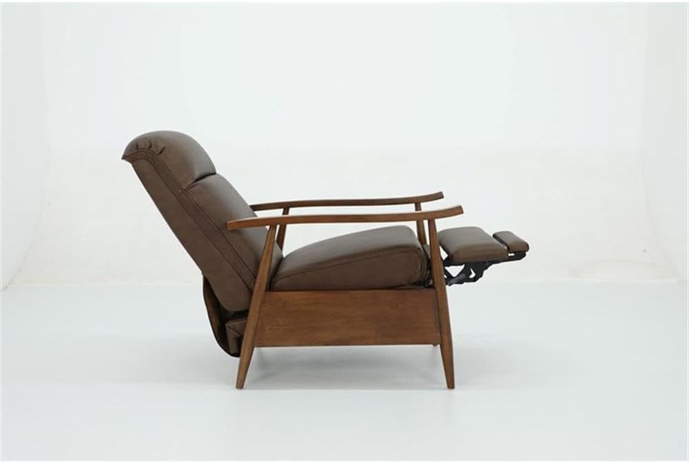 Leather Push Thru The Arms Recliner, Oasis Walnut Finish, Top Grain Leather Upholstery, Rustic Brown Exposed Wood
