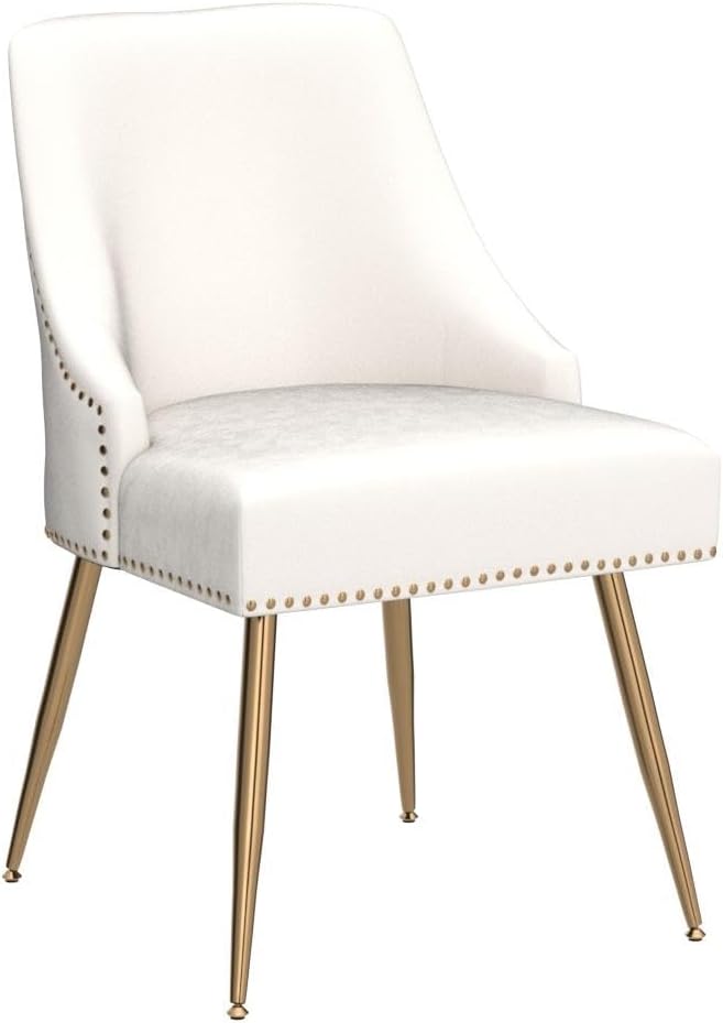 Velvet Dining Room Chairs Set of 4 Nailhead Back Ring Pull Trim with Gold Legs for Kitchen Living Room(Beige)