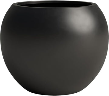 Nova Round Fiberglass Planter 16.7H x21D Indoor Outdoor Black | Coco mat included, Large plant pot, Tree