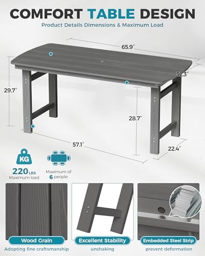 7-Piece HDPE Outdoor Patio Furniture Set - Dining | Grey All-Weather Resistant for Backyard, Garden & Porch