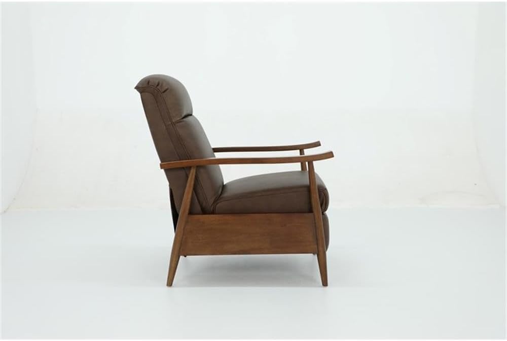 Leather Push Thru The Arms Recliner, Oasis Walnut Finish, Top Grain Leather Upholstery, Rustic Brown Exposed Wood