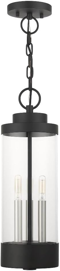 3 Lt Textured Black Outdoor Pendant Lantern