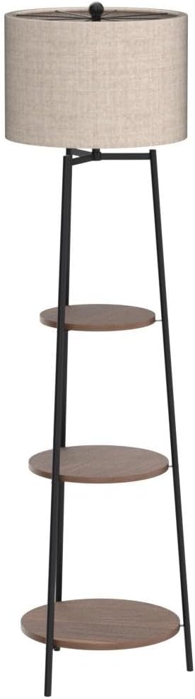 Floor Lamp, Standing Reading Light with Shelves and Fabric Shade, Modern Tall Pole Lamp