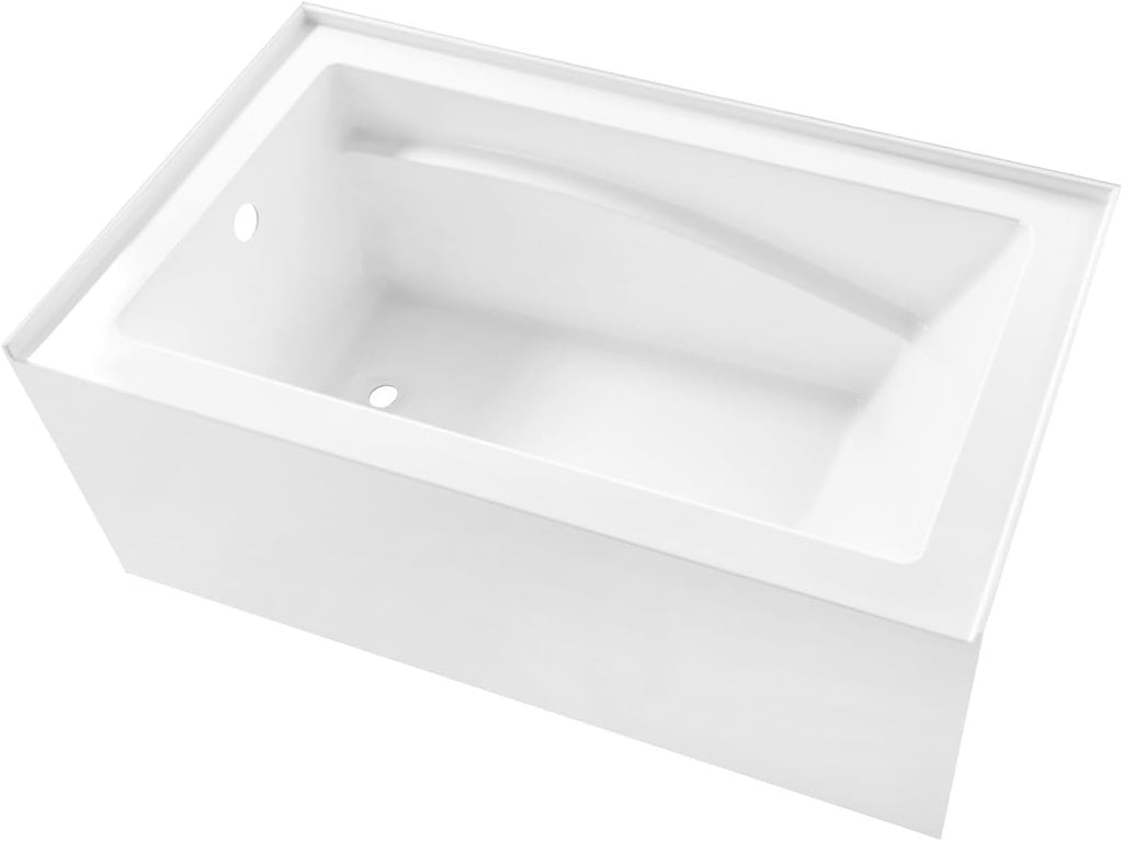 VTAM5432L22D 54-Inch Anti-Skid Acrylic 3-Wall Alcove Tub with Left Hand Drain, Glossy White
