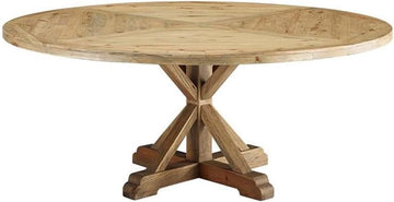 Stitch 71" Rustic Farmhouse Wood Round Kitchen and Dining Room Table, Brown