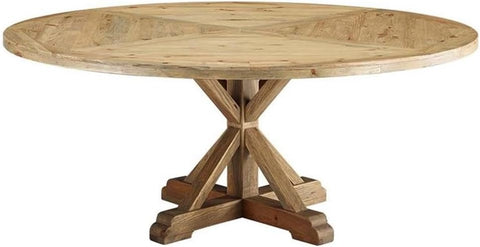 Stitch 71" Rustic Farmhouse Wood Round Kitchen and Dining Room Table, Brown