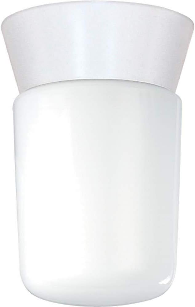 Utility Fixture Die Cast Aluminum Durable Outdoor Close to Ceiling Porch and Patio Light with White Glass Cylinder