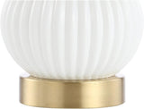 20" White/Brass Gold Ribbed Gourd Glass Table Lamp, Modern Bedside Lamp Living Room, White Linen Drum Shade