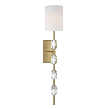 Sebring Torchiere White Fabric Wall Sconce with K9 Crystal Beads, 1-Light 60 Watt, 32" H x 6" W, Warm