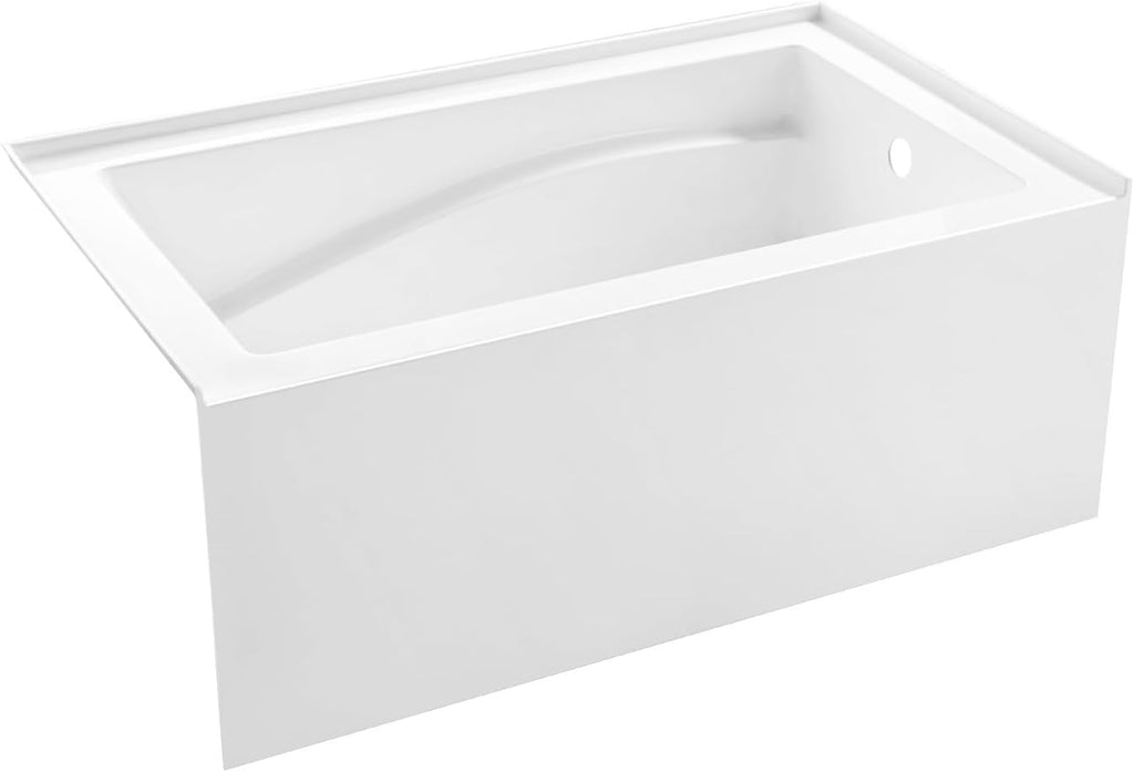 VTAM5432R22D 54-Inch Anti-Skid Acrylic 3-Wall Alcove Tub with Right Hand Drain, Glossy White