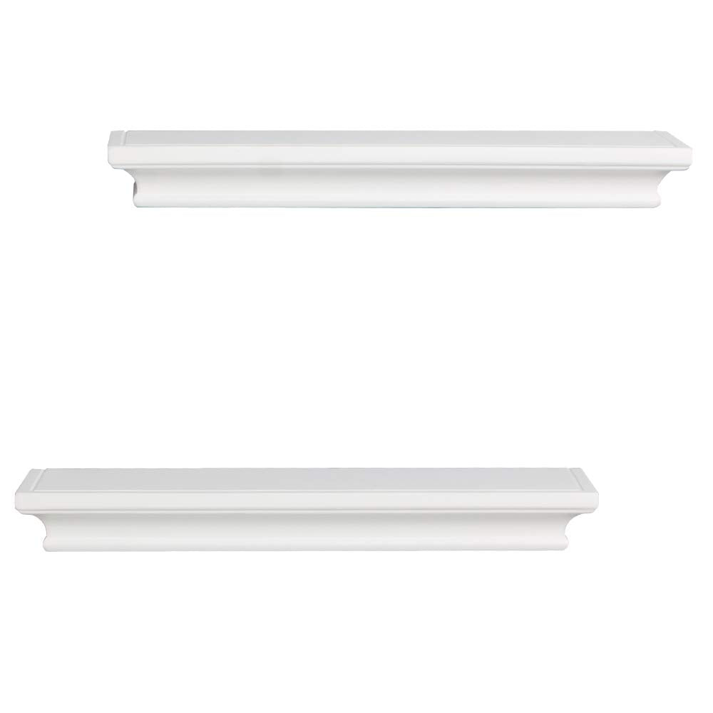 Modern White Floating Shelves, Sleek Wall Mounted Storage Solution, and Kitchen Decor, Set of 2