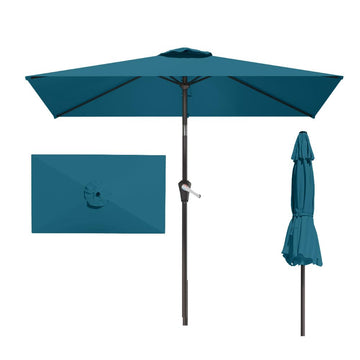 6.5' x 10' Rectangular Patio Umbrella Large Outdoor Market Umbrella w/UV Protection, Push Button Tilt and Crank Lift
