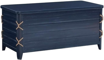 Modern Wood Rope Storage Chest, 38" L x 18" D x 18" H, Cedar Lined, Blue Finish, Paneled Design with Rope Trim