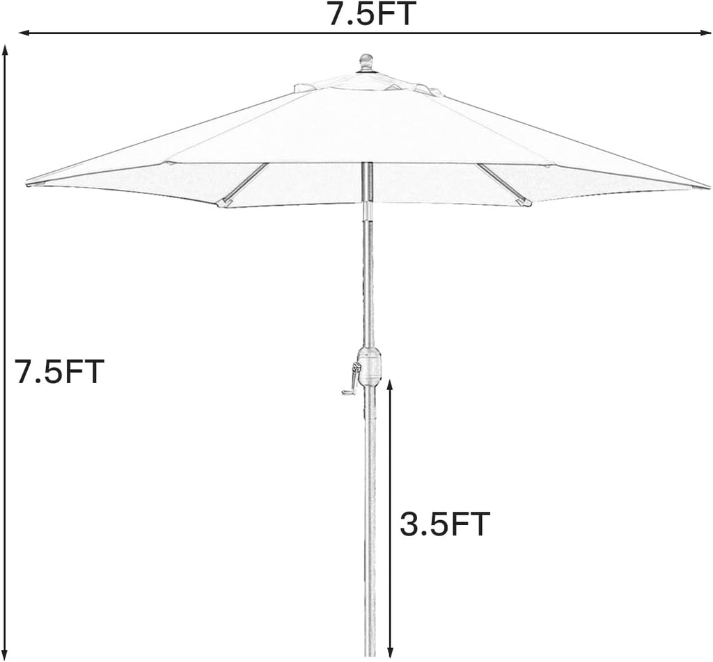7.5' Patio Umbrella Outdoor Table Market Umbrella with Push Button Tilt/Crank, 6 Ribs (Navy Blue)