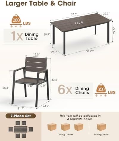 7-Piece Aluminum Outdoor Patio Furniture Set - Dining | Charcoal All-Weather Resistant for Patio, Garden & Porch