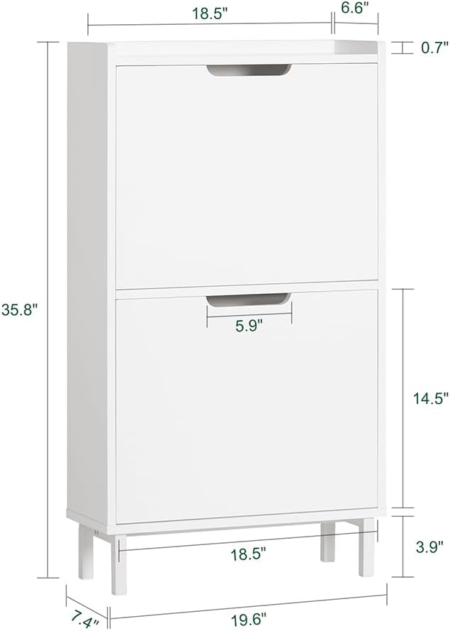 Slim Shoe Cabinet Entryway, Hidden Shoe Storage with Two Flip Drawers to Save Space, Freestanding Shoe Rack for Front
