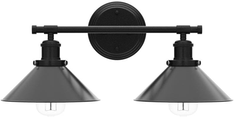 Black Bathroom Light Fixture, 2-Light Farmhouse Vanity Lights | Solid Metal, 20" Matte Black Bathroom Light Fixtures