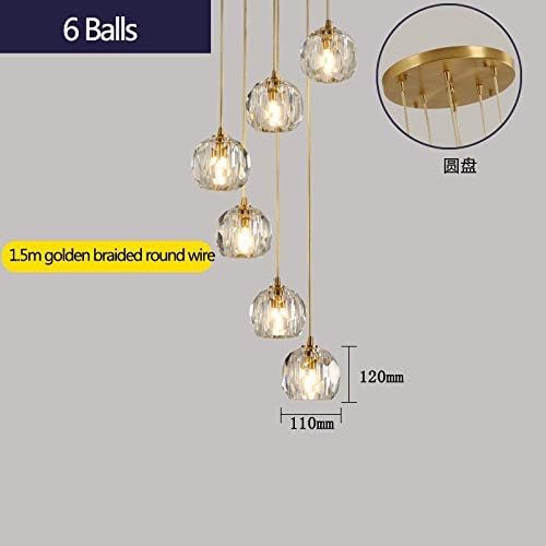Chandelier,Modern Restaurant Pendant Light Chrome Color Villa Dislocation Stair Long Chandelier Suitable for Hotels, Living Rooms, Stairwells for Dining Room Bathroom Bedroom,6 Balls