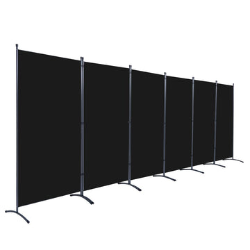 6 Panel Folding Room Divider, 204" W x 71.3" H Portable Privacy Screen, Black