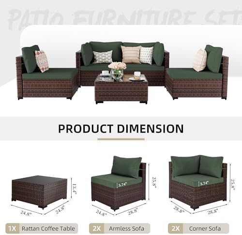5-Piece Wicker Outdoor Patio Furniture Set | Brown for Backyard, Garden & Porch