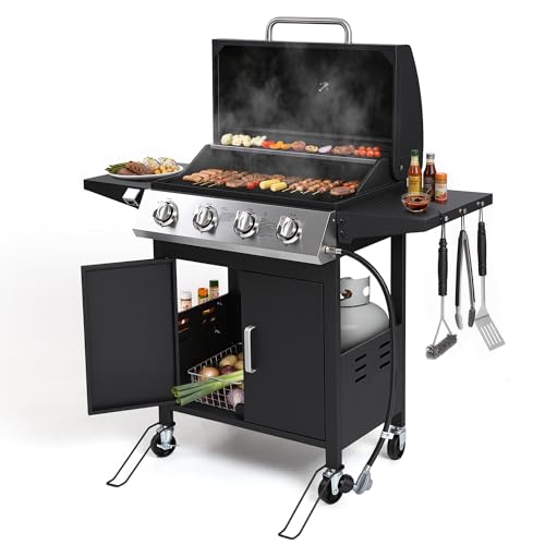 4-Burner Propane Gas Grill, 40,000 BTU Stainless Steel BBQ Grill for Backyard and Outdoor Cooking
