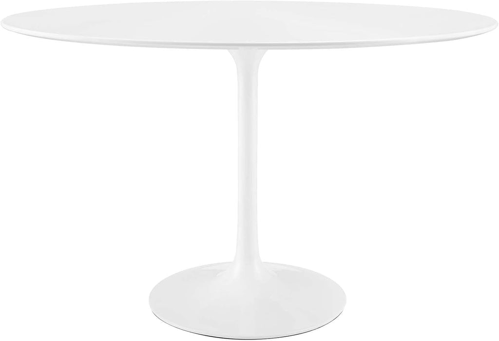 Lippa 48" Mid-Century Modern Dining Table with Oval Top and Pedestal Base in White