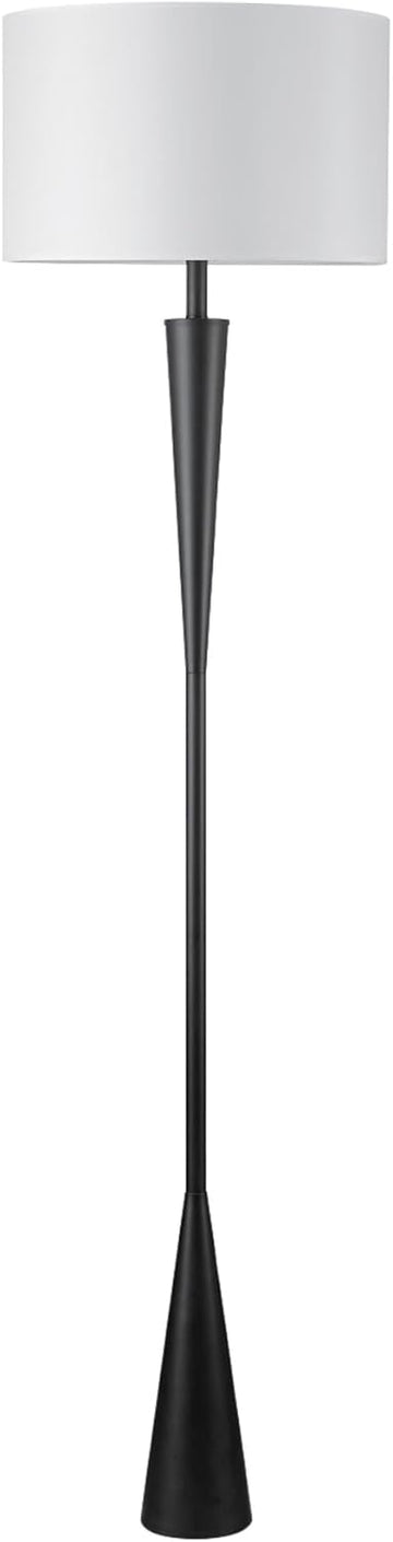67224 70" Floor Lamp, Matte Black Finish, White Fabric Shade, Modern Tapered Frame, E26 Base