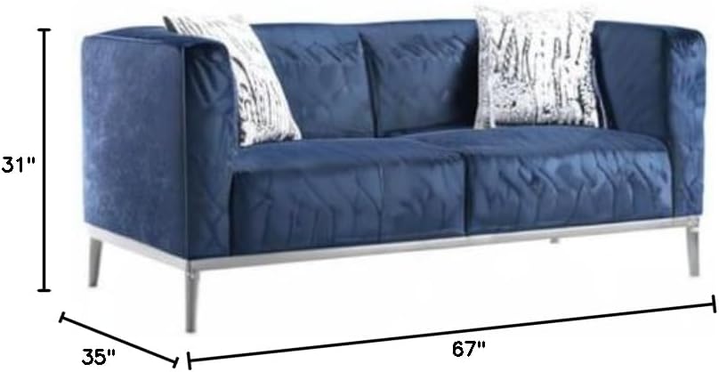 Fabric Velvet Loveseat in Dark Blue