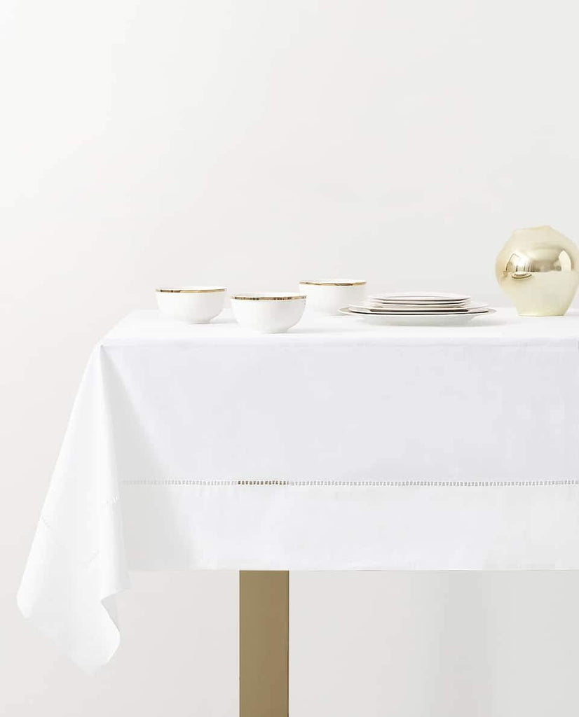 Classic Solid Color Hemstitched Border Tablecloth for Dining Table, Banquet, Wedding, Family Dinner 