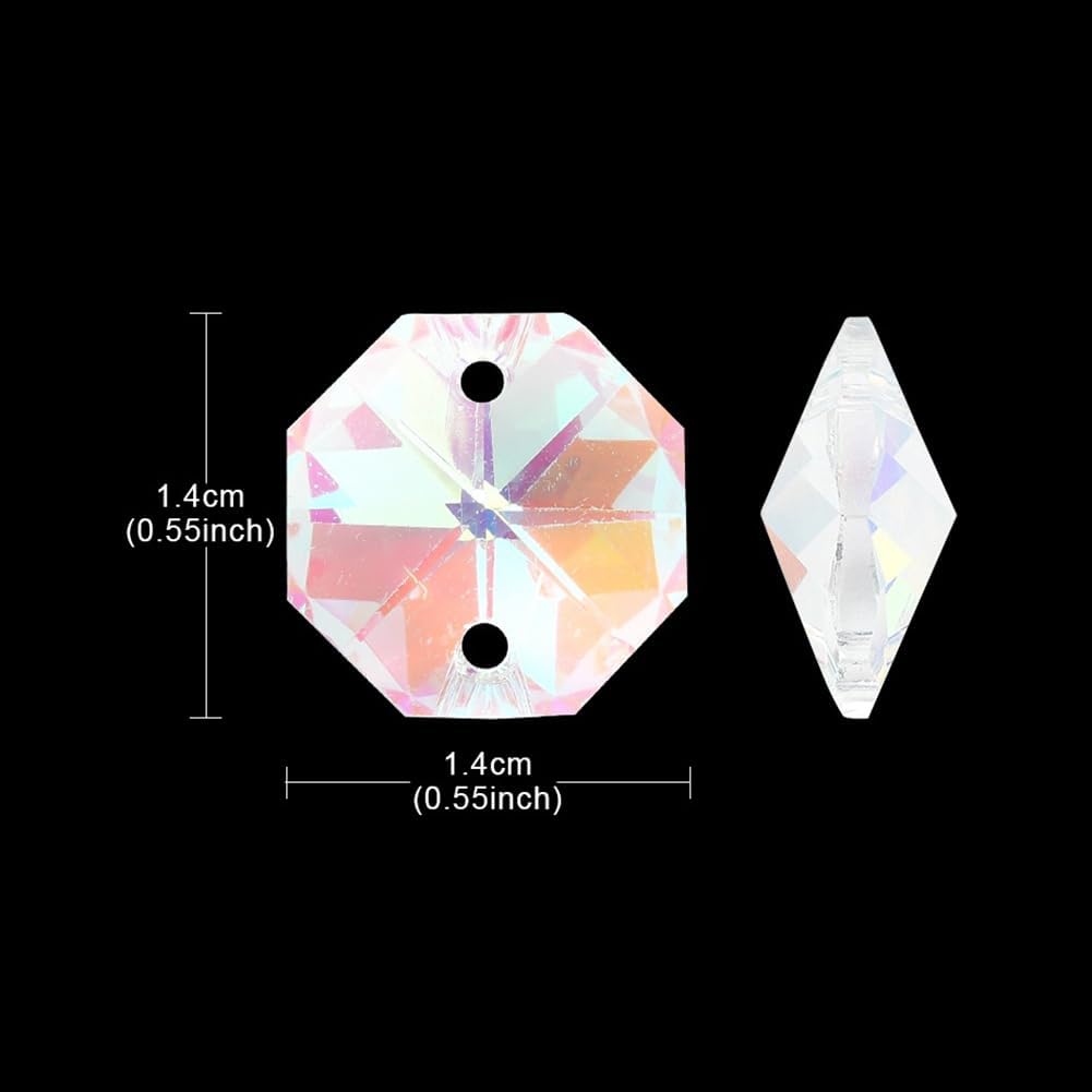 200 Pcs 14 mm 2 Hole Crystal Prism Beads Small Crystal Suncatcher Beads Glass Faceted Bead Chandelier Replacement