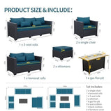 7-Piece Outdoor Patio Furniture Set - Fire Pit | Peacock Blue for Patio, Garden & Porch