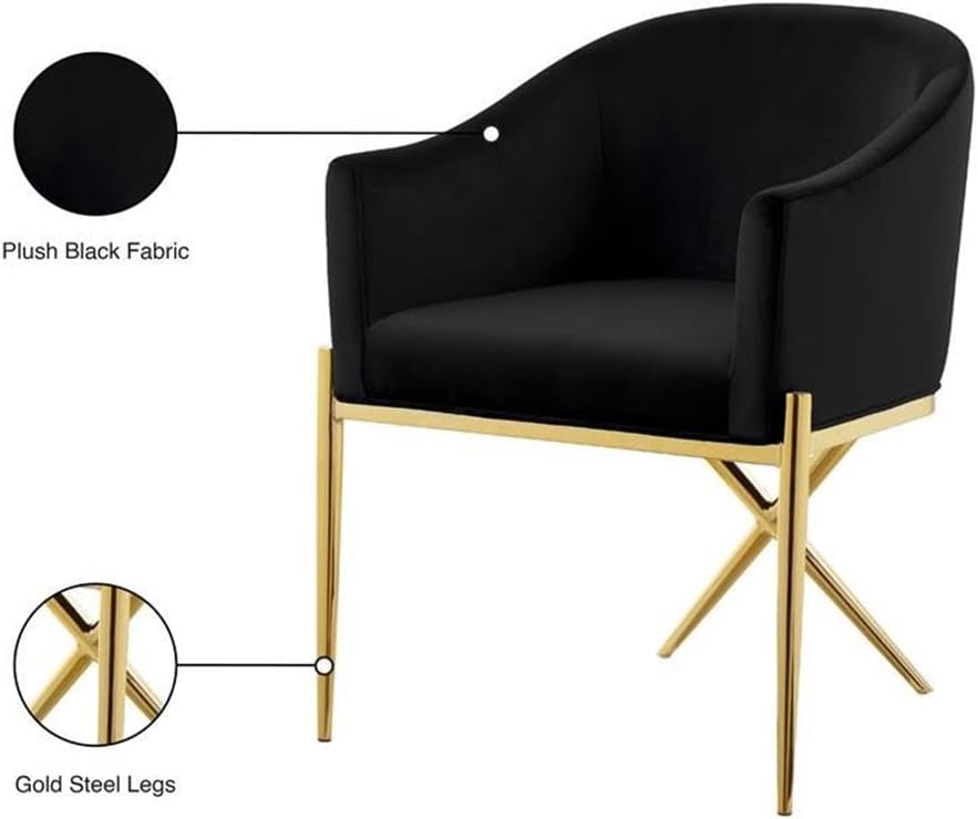 Modern, Contemporary Velvet Upholstered Dining Chair with Sturdy Steel X Shaped Legs, Solid Back