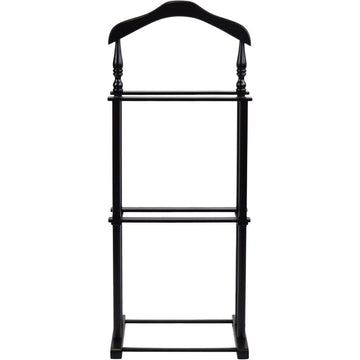 Black Wooden Twin Valet Stand with Hanger Trouser Bar Tie Holder Storage Tray Clothes Organizer Office Closet Space
