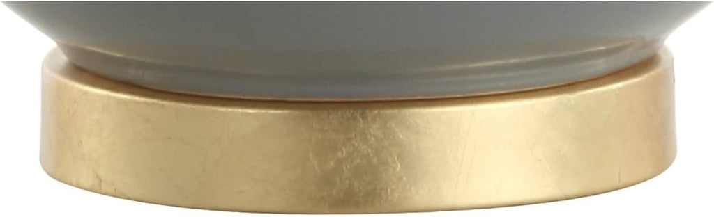 27" Gray/Brass Ceramic Table Lamp Bedroom, Modern Transitional Nightstand Lamp with White Linen Drum Shade