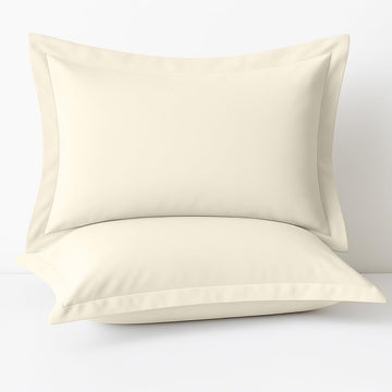 2 Pack Pillow Shams Queen Size 20x30 - 600 Thread Count 100% Organic Cotton Ivory Pillow Covers with 2 Inch Flange