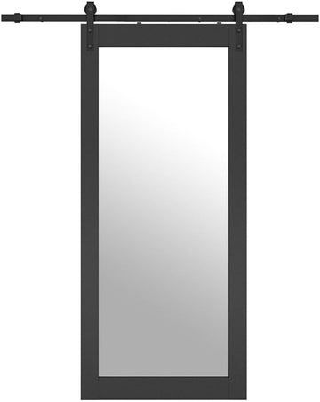 36 in. x 84 in. Mirrored Glass Black MDF Interior Sliding Barn Door with Hardware Kit and Door Handl