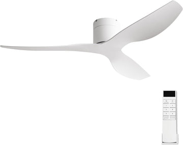 52" Low-Profile Modern Ceiling Fan with Remote – White Curved Blades, 3-Blade, DC Motor, No Light