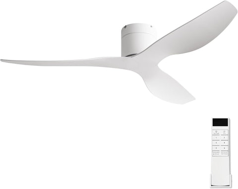 52" Low-Profile Modern Ceiling Fan with Remote – White Curved Blades, 3-Blade, DC Motor, No Light