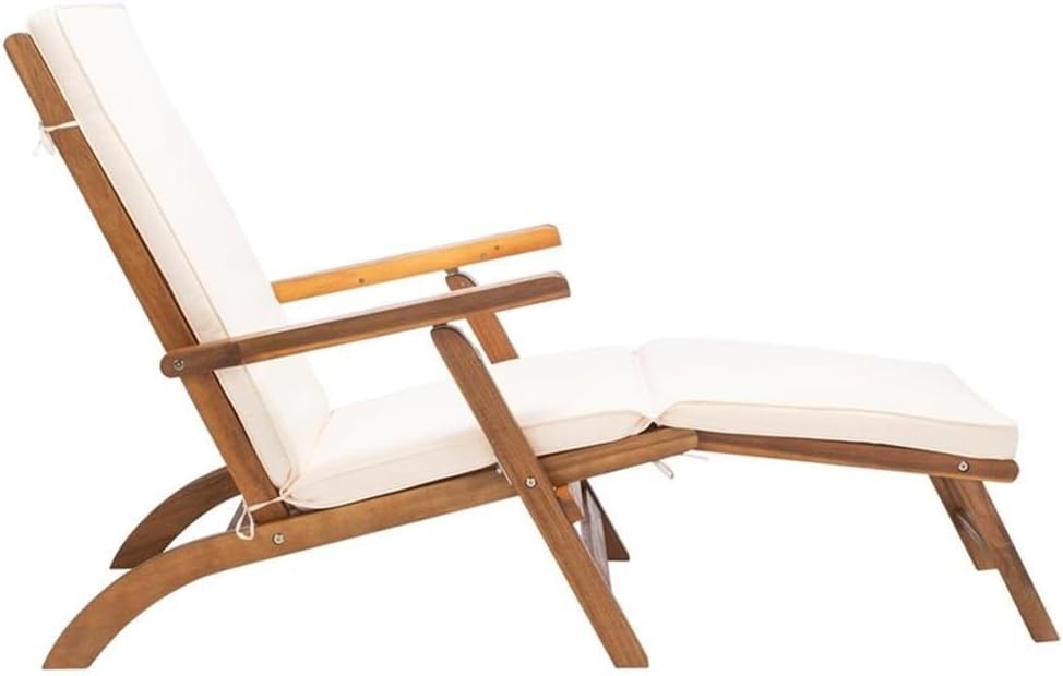 Outdoor Palmdale Chaise Lounge Chair - Brown & Beige - Solid Wood with Cushion - Deck-Chair Design - Ideal, 21.9"W