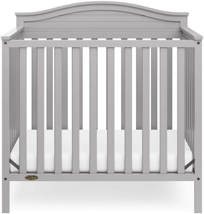 Mini Convertible Crib, Pebble Gray Finish, New Zealand Pine Wood, 41.49" H x 40.67" W x 26.1" D, Includes 2.50" Foam