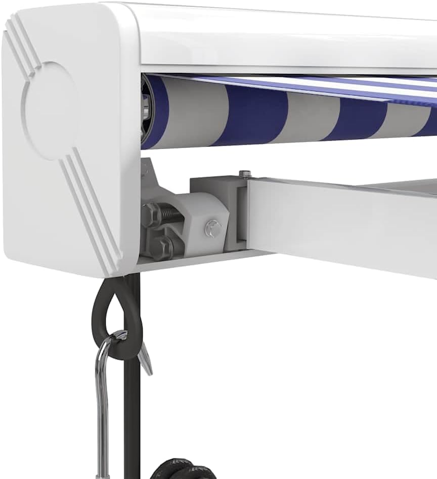 Motorized Retractable Patio Awning 4X Blue White Aluminum Folding Arm Wall-Mounted Sunshade UV Blocking for Deck