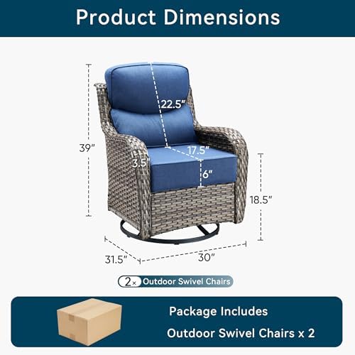 2-Piece Outdoor Patio Furniture Set - Swivel with Thick Cushions for Patio, Garden & Porch