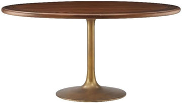 Inspired Saarinen Style Tulip Round Pedestal Dining Table — Brass Base / Walnut Top, 60″ Round